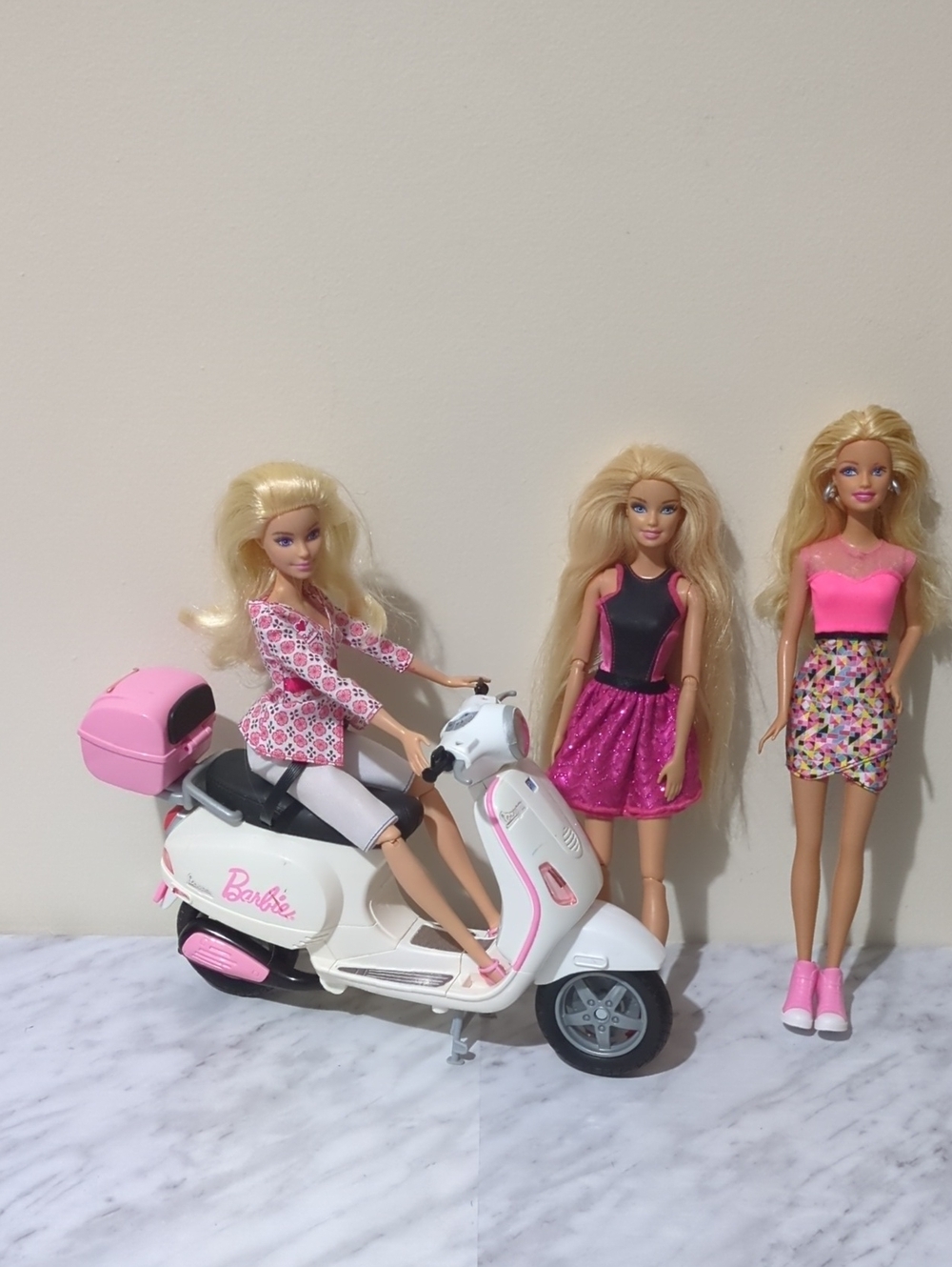 Mattel Barbie Dolls Lot with Pink Scooter Motorcycle